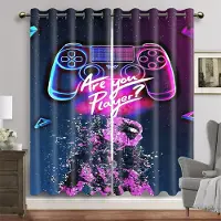 Yiran Furniture 2 st Gamer Spelkontroll Fönstergardiner Draperier för Vardagsrum Pojkrum Spelrum Heminredning Dörr Spela Videospel 110W240H(CM)X2&HOOK