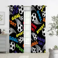 Yiran Furniture 2 ST Tematryck Dekorerar Gardinerna Med Sportiga Fotbollsmönster. Sovrumsdekoration, Värmeisolering och Halvskuggning W50xH140(CM)x2PCS&Grommet Top