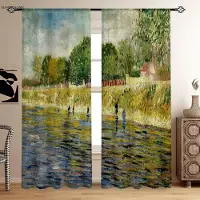 Yiran Furniture Klassisk Oljemålning 3D-Tryck Gardin Studierum Studio Vardagsrum Sovrum Dekorativ Gardin Polyesterfiber 2 Delar W75xH166(CM)x2PCS&Rod pocket