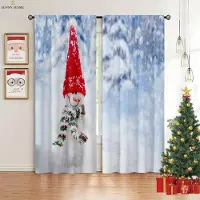 Yiran Furniture Julbil Julgran Snögubbe Tryckta Gardiner Juldekoration Gardiner Lätta att Tvätta Och Sköta 2 Stycken W50xH140(CM)x2PCS&Grommet Top