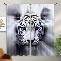 Yiran Furniture 3D Djur Lejonkungen Gardiner, Barnens Favorit Tigergardiner, Sovrumsinredning, 2 Paneler, Heminredning W50X130H(CM)X2PCS&Rod pocket