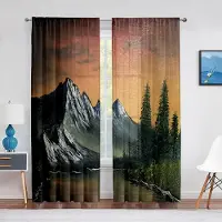 Yiran Furniture Berg Skog Flod Målning Konst Tyllgardiner för Vardagsrum Sovrum Inredning Transparent Chiffong Skir Voile Fönstergardin (W50H130cm)-2pcs&Grommet Top