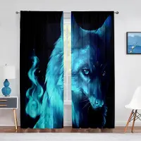 Yiran Furniture Skogsdjur Varg Fantasi Himmelsmönster Tyllgardiner för Vardagsrum Sovrumsinredning Köksfönster Skira Voilegardiner 2 paneler (W50H130cm)-2pcs&Grommet Top