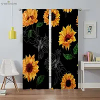Yiran Furniture Polyesterfibervorhang med kanal, Solrosblomma, 3D-tryckt gardin, Sovrum, Vardagsrum, Kök, Dekorativ utomhus W50X130H(CM)X2PCS&Rod pocket