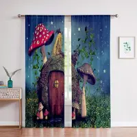 Yiran Furniture 3D Tecknad Fantasy Svamp Gardiner Barns Favoritrum Sovrumsinredning Gardiner 2 Paneler Vardagsrum Arbetsrum Balkonginredning W50X130H(CM)X2PCS&Rod pocket