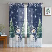 Household supplies MH Jul Vinter Snögubbe Skira Gardiner för Vardagsrumsdekoration Fönstergardiner Kök Tyll Voile Gardiner W135 x H115cm x1