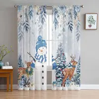 Household supplies MH Jul Vinter Snögubbe Julstjärna Skira Gardiner för Vardagsrumsdekoration Fönstergardiner Kök Tyll Voilegardiner W135 x H115cm x1