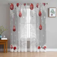 Household supplies MH Jul Vinter Silver Cederlöv Skira Gardiner för Vardagsrumsdekoration Fönstergardiner Kök Tyll Voile Gardiner W135 x H115cm x1