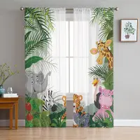 Household supplies MH Djungeldjur Tecknad Giraff Elefant Skira Gardiner för Vardagsrumsdekoration Fönstergardiner Kök Tyll Voilegardiner W135 x H115cm x1 white