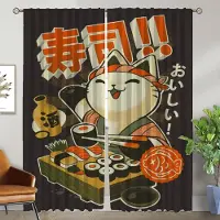 Household supplies MH Gardiner för Sovrum Sushi Katt Mörkläggningsgardin för Rum 2 Paneler Avdelare Heminredningsgardiner Halloween Dekoration Rullgardiner W50xH70cmx2pcs-CL