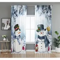 Household supplies MH 2 ST Jul Snögubbe Gardiner Vinter Gran Tryck Sovrum Vardagsrum Dekor Högtidlig Festlig Atmosfär Fönsterpaneler 50W50H(CM)X2PCS&Rod Pocket