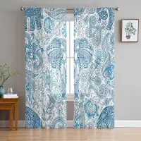 Household supplies MH Bohemisk Elefant Textur Blommor Skira Gardiner för Vardagsrumsdekoration Fönstergardiner Kök Tyll Voile Organza Gardiner W135 x H115cm x1 white
