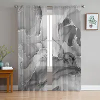 Household supplies MH Marmorstruktur Gradient Svart Skira Gardiner för Vardagsrumsdekoration Fönstergardiner för Kök Tyll Voile Organza Gardiner W135 x H115cm x1