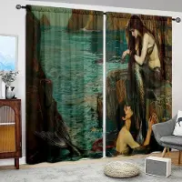 Household supplies MH 2 st. Mermaid Love Tryckt Gardin för Heminredning - Stångficka Fönsterbehandling för Sovrum, Kontor, Kök, Vardagsrum och Arbetsrum 52.5cmX116cmX2pcs