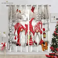 Yiran Furniture Julgardiner i europeisk stil för vardagsrum, jultomte, snögubbe, rosa blommig draperingar för sovrum och barnrum 2 st W50X130H(CM)X2PCS&Rod pocket