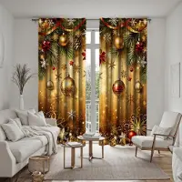 Household supplies MH 2 delar HD digitala gardiner tryckta gula slips jul droppkula latte heminredningsstil Dekorera vardagsrum sovrum slitage W52H63inchW132H160cm brown