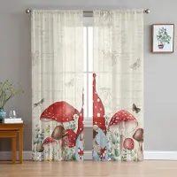 Household supplies MH Svamp Dvärg Blomma Växt Skira Gardiner för Vardagsrumsdekoration Fönstergardiner för Kök Tyll Voile Organza Gardiner W135 x H115cm x1