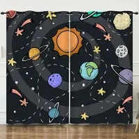 Household supplies MH Barn Pojkar Fönstergardin Galax Yttre Rymden Lekrum Rymdman Planet Tema Astronaut Tecknade Gardiner för Sovrum Vardagsrum W50xH130(CM)x2pcs&Grommet Top