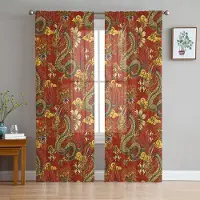Household supplies MH Skira gardiner med textur av kinesisk drake för vardagsrumsdekoration Fönstergardiner för köket Tyllvoileorganzagardiner W135 x H115cm x1