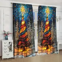 Household supplies MH 2 st Målat Glas Jul Tryckt Gardin för Jul Heminredning - Stångficka Fönsterbehandling för Sovrum, Kontor, Kök 52.5cmX116cm X 2pcs