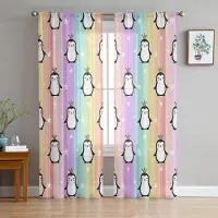 Household supplies MH Tecknad Djur Pingvin Stjärnor Regnbågsränder Skira Gardiner för Vardagsrumsinredning Fönstergardiner Kök Tyll Voile-gardiner W135 x H115cm x1 white