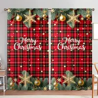 Household supplies MH 2 st Glad Jul Atmosfär Tryckt Gardin för Jul Heminredning - Stångficka Fönsterbehandling för Sovrum, Kontor, Kök 52.5cmX116cm X 2pcs