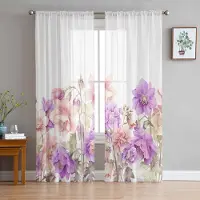 Household supplies MH Vårblomma Akvarell Landsbygd Skira Gardiner för Vardagsrumsdekoration Fönstergardiner Kök Tyll Voile Gardiner W135 x H115cm x1 white
