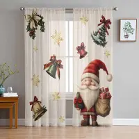 Household supplies MH Julnisse Snöflinga Gåva Klocka Skira Gardiner för Vardagsrumsdekoration Fönstergardiner Kök Tyll Voile Gardiner W135 x H115cm x1