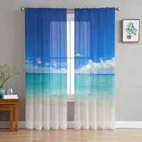 Household supplies MH Havsstrand Landskap Skira Gardiner för Vardagsrumsdekoration Fönstergardiner för Kök Tyll Voile Organza Gardiner W135 x H115cm x1