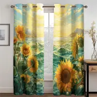 Household supplies MH 3D Oljemålning Solros Hav Gardiner Blå Himmels Soluppgång Sovrum Vardagsrum Balkong Kök Dekorativa Gardiner 2 Paneler 50W130H(CM)X2PCS&Hook