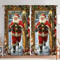 Household supplies MH 2 st Tryckta Jultomten Är Här Gardiner för Jul Heminredning - Stångficka Fönsterbehandling för Sovrum, Kontor, Kök 52.5cmX116cm X 2pcs