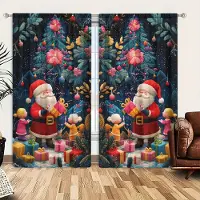 Household supplies MH 2 st Broderad Jultomte Delar Ut Gåvor Tryckt Gardin för Jul Heminredning-Stångficka Fönsterbehandling för Sovrum, Kontor 52.5cmX116cm X 2pcs black