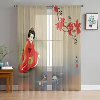 Household supplies MH Japansk Geisha Karp Lönnlöv Skira Gardiner för Vardagsrumsdekoration Fönstergardiner Kök Tyll Voile Organza Gardiner W135 x H115cm x1