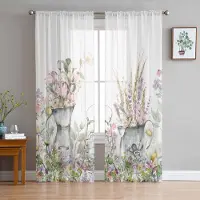 Household supplies MH Växter Blommor Akvarell Vas Skira Gardiner för Vardagsrumsdekoration Fönstergardiner Kök Tyll Voile Organza Gardiner W135 x H115cm x1 white
