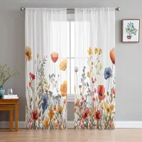 Household supplies MH Blommor Växter Akvarell Löv Skira Gardiner för Vardagsrumsdekoration Fönstergardiner Kök Tyll Voile Organza Gardiner W135 x H115cm x1