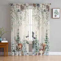 Household supplies MH Jul Snögubbe Bär Tall Julgran Ekorre Skira Gardiner Rumsdekoration Fönstergardiner Kök Tyll Voile Gardiner W135 x H115cm x1 white