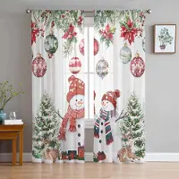 Household supplies MH Snögubbe Ren Julgranskula Julstjärna Skira Gardiner Vardagsrumsdekoration Fönstergardiner Kökstyll Voilegardiner W135 x H115cm x1 white
