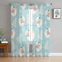 Household supplies MH Vattenblå Jultomte Julgran Snöflinga Skira Gardiner Vardagsrumsdekoration Fönstergardin Kök Tyll Voile Gardiner W135 x H115cm x1