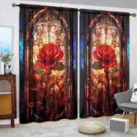 Household supplies MH 2 st 3D Målat Glas Ros Landskap Gardin - Lägg till en touch av romantik till din heminredning 52.5cmX116cmX2pcs