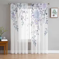 Household supplies MH Pastorala Växter Blommor Skira Gardiner för Vardagsrumsdekoration Fönstergardiner för Kök Tyll Voile Organza Gardiner W135 x H115cm x1