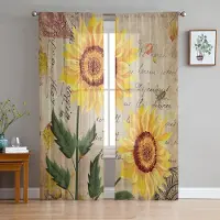 Household supplies MH Retro Shabby Solros Skira Gardiner för Vardagsrumsdekoration Fönstergardiner för Kök Tygllgardiner Voile Organza Gardiner W135 x H115cm x1 beige