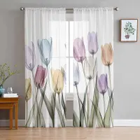 Household supplies MH Tulpanblomma Akvarellstil Skira Gardiner för Vardagsrumsdekoration Fönstergardiner för Kök Tyll Voile Organza Gardiner W135 x H115cm x1 white