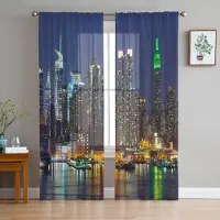 Household supplies MH Urban Night Landscape Skira gardiner för vardagsrumsdekoration Fönstergardiner för kök Tyll Voile Organza-gardiner W135 x H115cm x1