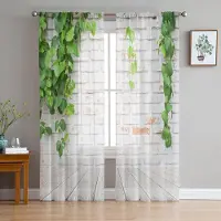 Household supplies MH Gröna växter Vit murvägg Skira gardiner för vardagsrumsdekoration Fönstergardiner Kök Tygspets Voile Organza-gardiner W135 x H115cm x1 white