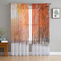 Household supplies MH Växter Skogar Sol Landskap Vinter Snö Skira Gardiner för Vardagsrumsdekoration Fönstergardiner Kök Tyll Voile Gardiner W135 x H115cm x1