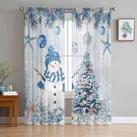 Household supplies MH Julkula Snögubbe Julgran Korall Sjöstjärna Skira Gardiner Rumsdekoration Fönstergardiner Kök Tyll Voile Gardiner W135 x H115cm x1