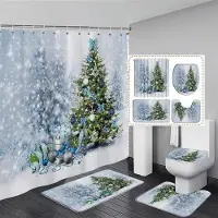 Household supplies MH Julklappar Badrum Duschdraperi Matta Set Jultomten Snögubbe Gott Nytt År Polyester Duschdraperier Badrumsinredning 1pc90x180curtain
