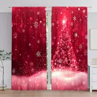 Household supplies MH 2 st Bländande Röd Julgranstryckt Gardin för Jul Heminredning - Stångficka Fönsterbehandling för Sovrum, Kontor 52.5cmX116cm X 2pcs