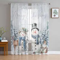 Household supplies MH Jul Snögubbe Träd Älg Ekorre Gardiner För Vardagsrum Tyg Fönstergardin Sovrum Kök Slöja Draperier 135W x 114H(cm)