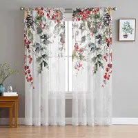 Household supplies MH Jul Tall Barr Bär Eukalyptusblad Snögubbe Gardiner För Vardagsrum Tyg Fönstergardin Sovrum Kök Slöja Draperier 135W x 114H(cm)
